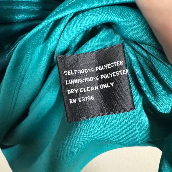 Suzi Chin For Maggy Boutique 16 Satin One Shoulder Dress Green Draped Ruched - Picture 8 of 11